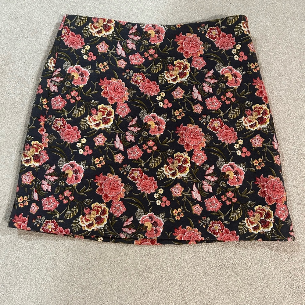 LOFT Black Floral Mini Skirt